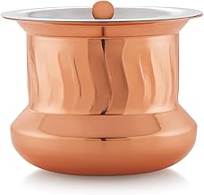 Estoile Top Cook Copper Steel Serving Bowl With Lid | Copper Handi for Dal, Biryani, Rice, Curries (1400 ML, Swadeshi)