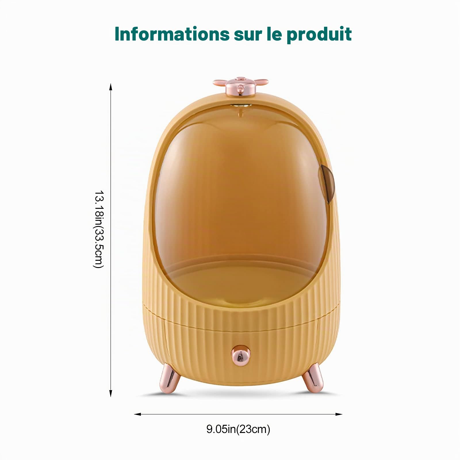 Galatée Organisateur Maquillage avec lumière LED Tiroirs Rangement Bijoux en Plastique Boîte Rangement Cosmétiques Anti-Poussière Conteneur Divers pour La Maison Boite - M - Jaune
