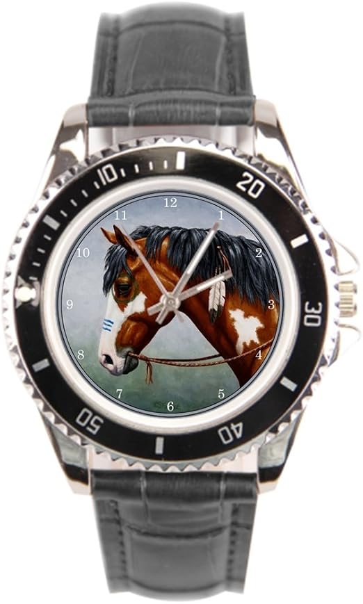 Findself pony uomini orologi da polso uomo indiano nativo americano  cinturino in pelle : Amazon.it: Orologi