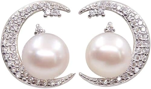 1 par de aretes de plata de ley 925 maciza, montaje de aretes de luna, aretes en blanco sin perla, joyería DIY, regalo DIY, Plata de ley Plata de