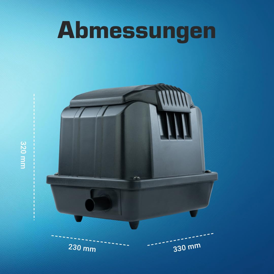 Teichbelüfter 3600 L/H stufenlos regulierbar, 35 Watt Sauerstoffpumpe für Teich, Membranpumpe 60 L/Min, Teichbelüftung, Luftpumpe Teich, Belüfterpumpe für Gartenteiche, Teichbelüftungspumpe