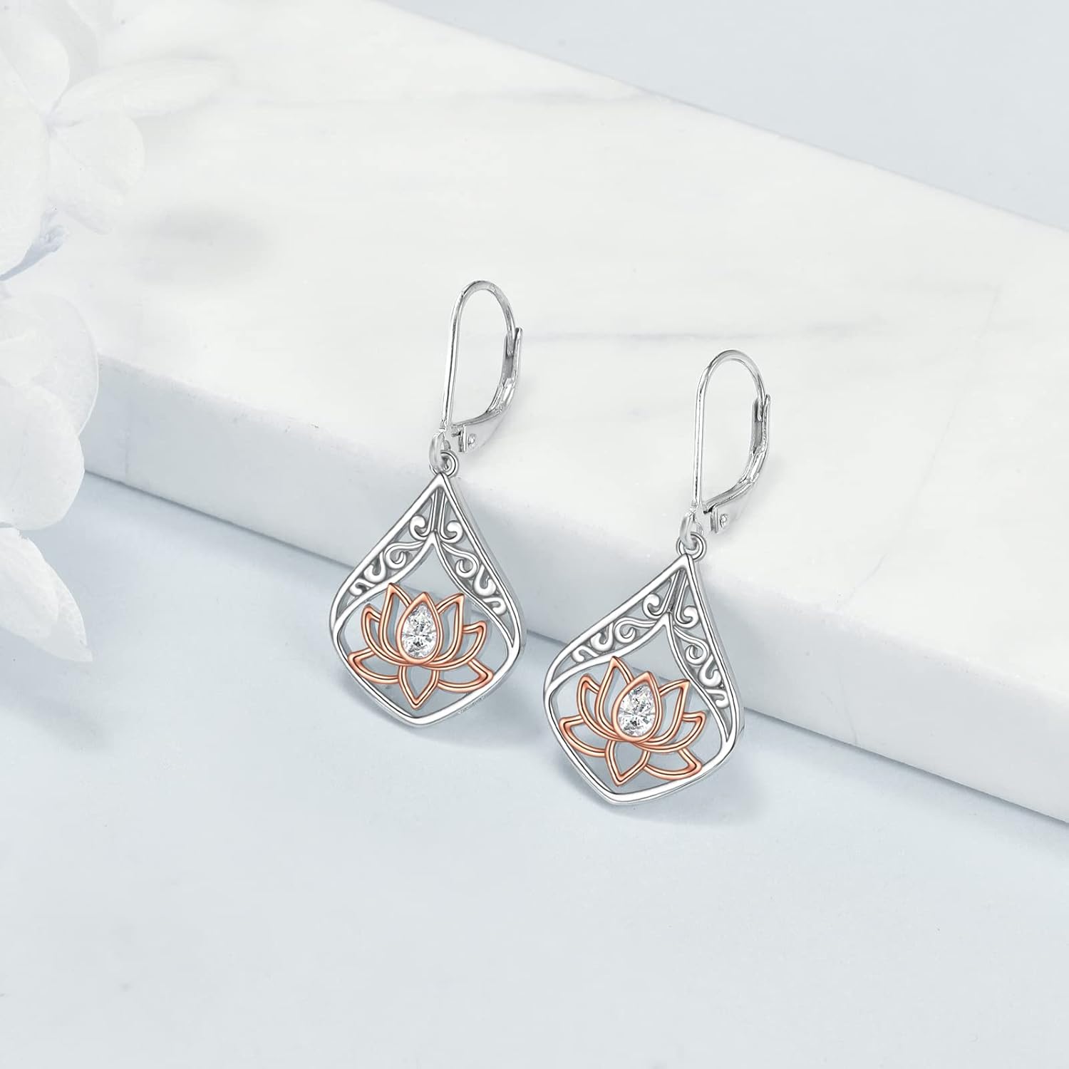 POPLYKE S925 Sterling Silver Filigree Teardrop Leverback Earrings for Women Rose Flower Sunflower Lotus Hummingbird Bee Dangle Earrings Jewelry - Image 5