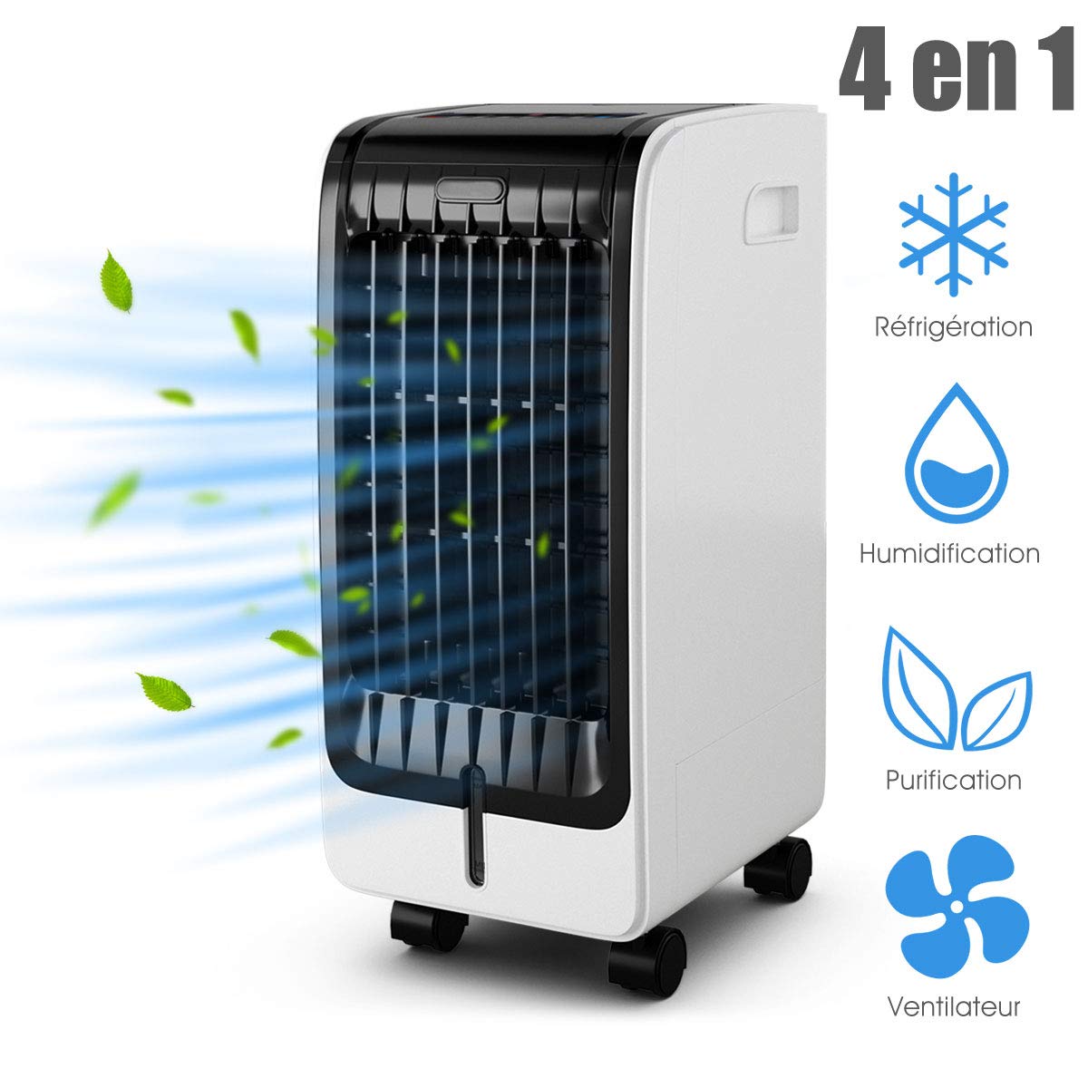 GOPLUS Climatiseur d’Air Mobile 4 en 1 Fonction de Réfrigération, Rafraîchisseur Humidification, Purification, Réservoir 6L, 75W, 3 Vitesses, Minuterie 8H, Oscillation, Contrôle Télécommande/Écran