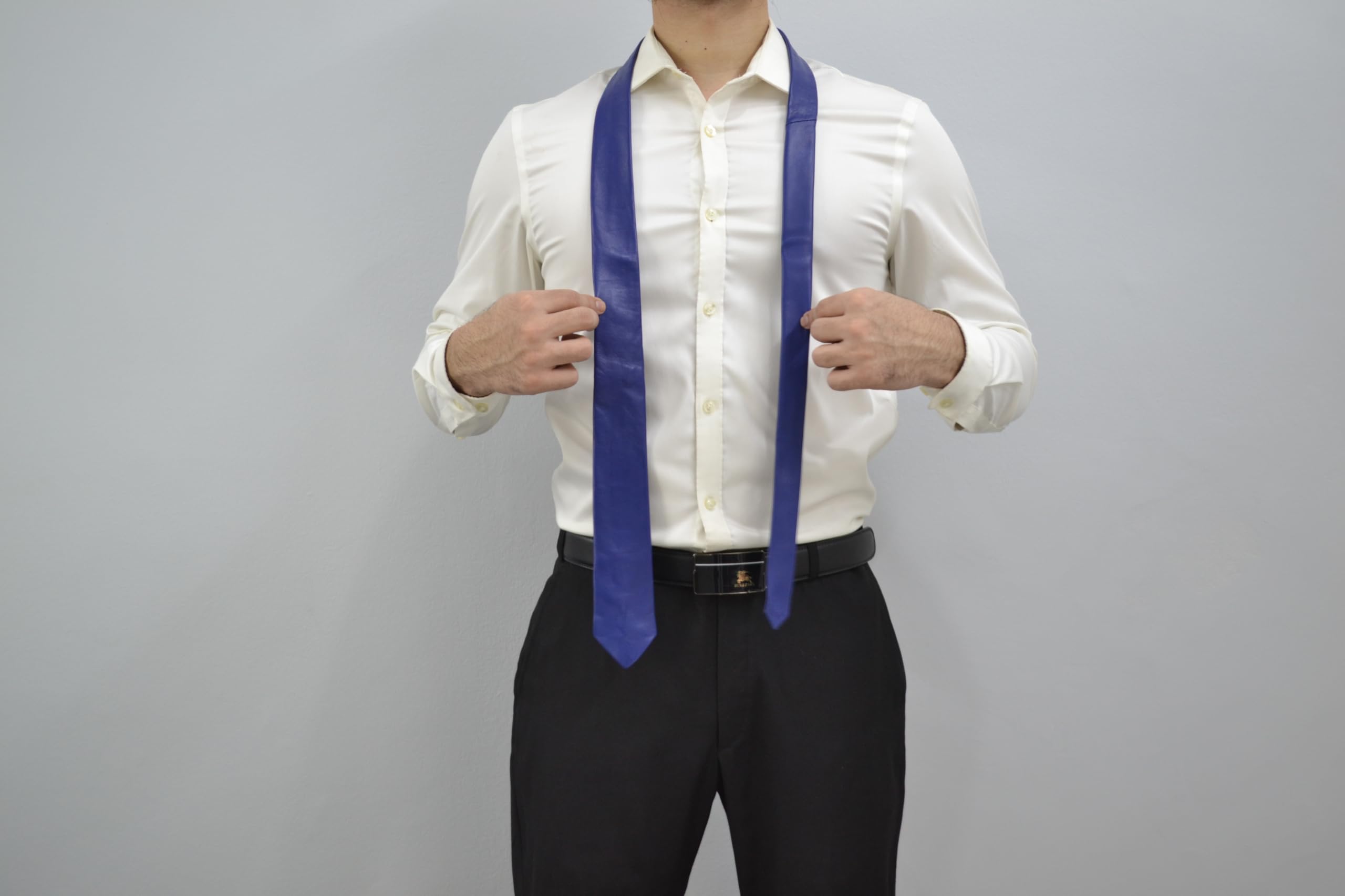 Cravatta da uomo in pelle di agnello skinny tinta unita casual business sottile cravatta regalo per feste
