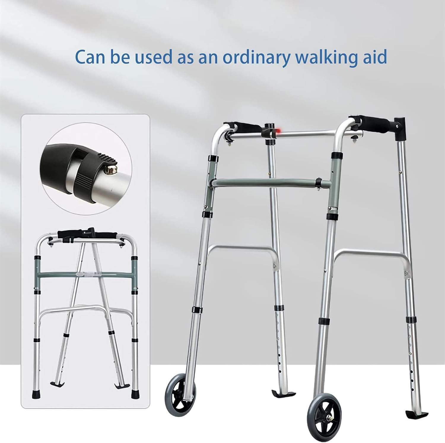 Andador vertical – Soporte de movilidad plegable de altura ajustable para personas mayores, diseño de doble plegado resistente, soporte para caminar fácil de usar para adultos