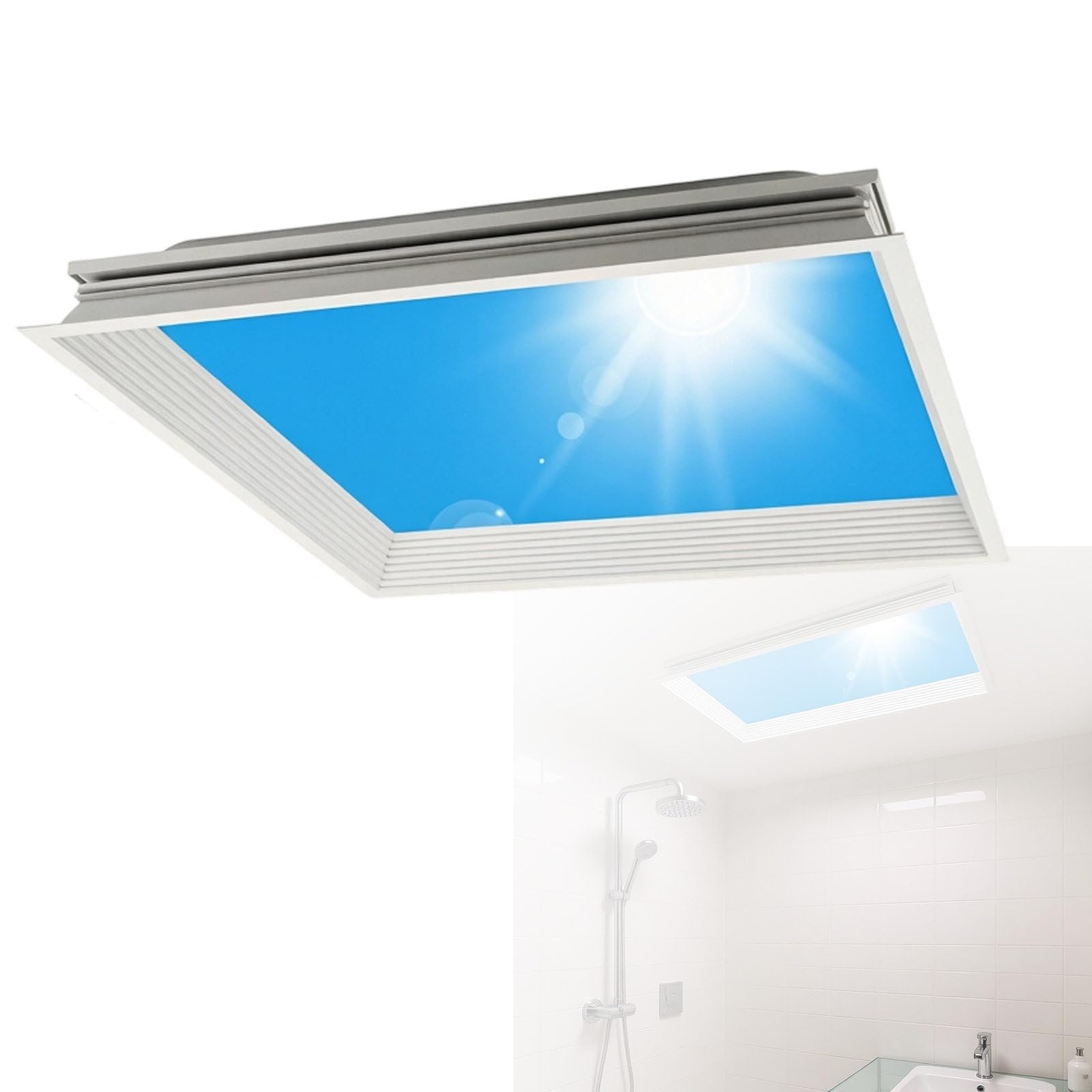 Panneau lumineux fausse fenêtre pour illuminer un salon sombre avec un ciel bleu LED
