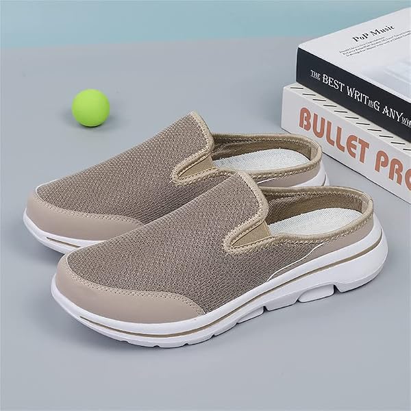 LLTMALL Mens Open Back Walking Sneaker Slippers Comfortable Mesh Knit Slip On Indoor Outdoor Mules Light Brown 11 by LLTMALL - Used condition - Image 5