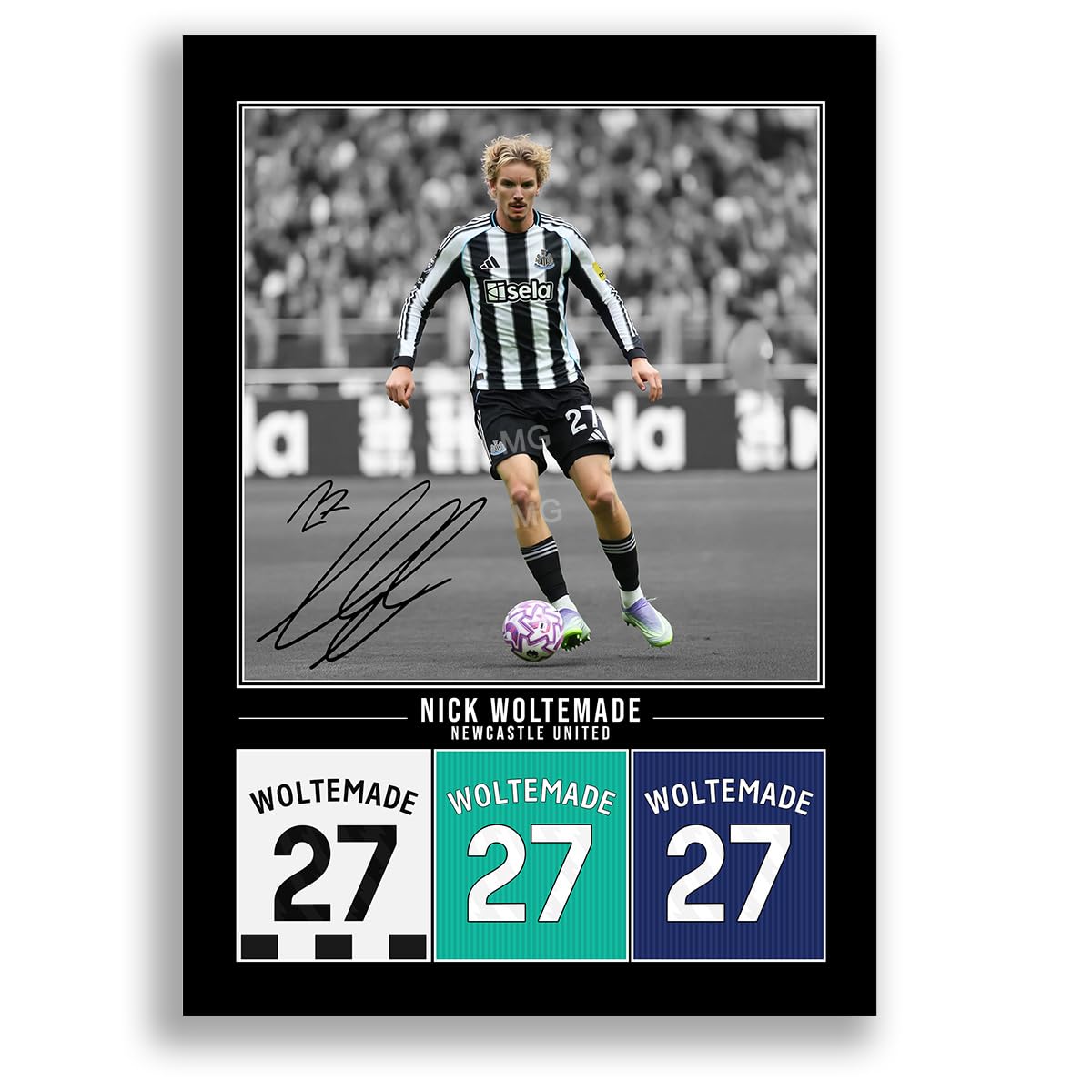 Mounted Gifts Trading A4 Poster Only Black Nick Woltemade Newcastle United Signed Photo Poster Print Picture Display Framed Autograph Memorabilia For Football Fans Gift Germany (A4 Poster Only Black)