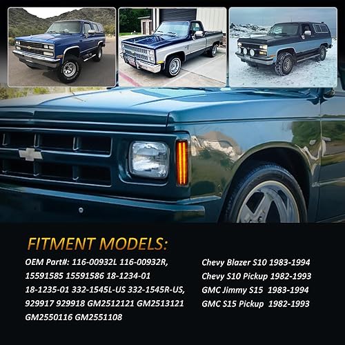 Miniatura 4 de D-Lumina Juego de 2 luces LED de posición lateral, lente ahumada, color ámbar para el lado del conductor y del pasajero para Chevy Blazer S10 GMC