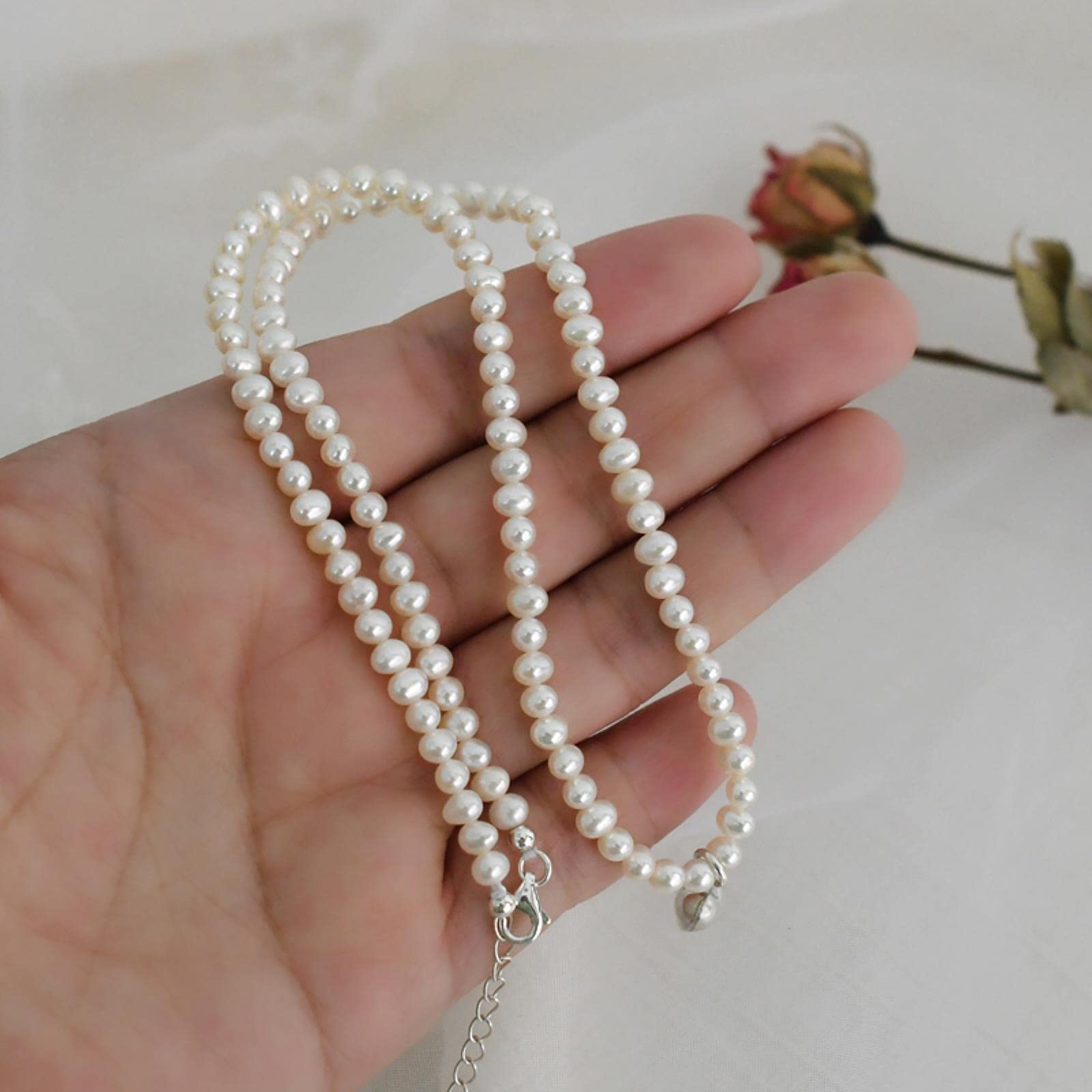 LOKILOKI Collar De Corazón De Plata De Ley 925 con Perlas De Agua Dulce Natural para Mujer, Regalo, Joyería Clásica
