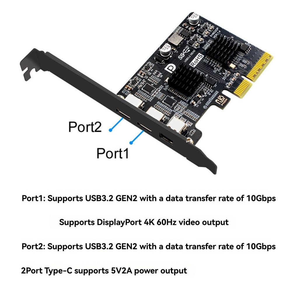 Karta USB-C PCIE C PCI-Express na USB 3.2 10 Gb/s + DP1.4 karta rozszerzeń PCI Express do USB 3.2 Gen2 dla Win/Linux