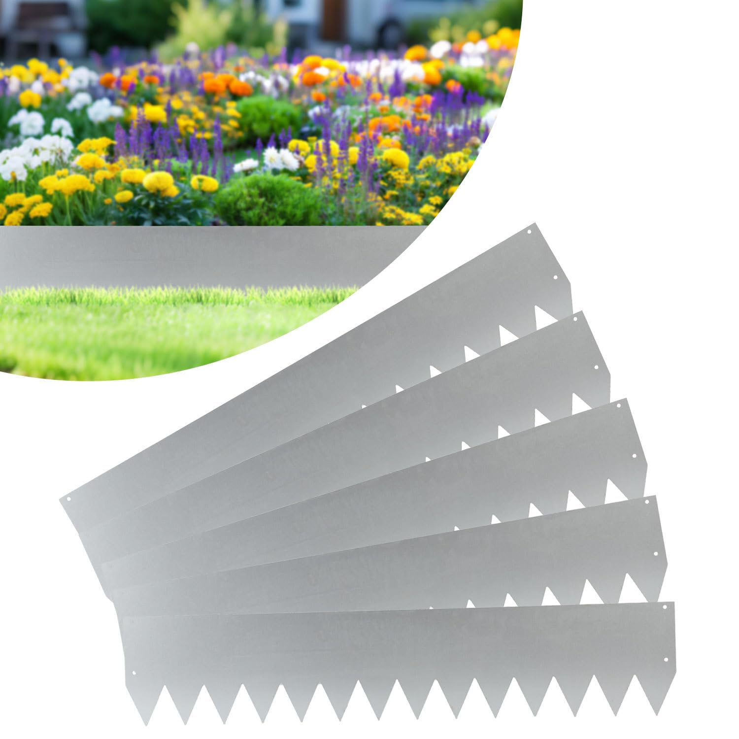 Obramowanie rabatki, 20 sztuk, 1 m dł. x 20 cm wysokości, metalowe krawędzie trawnika, srebrne, z rękawicami montażowymi i śrubami, krawędź do koszenia do ogrodów zewnętrznych, ścieżek