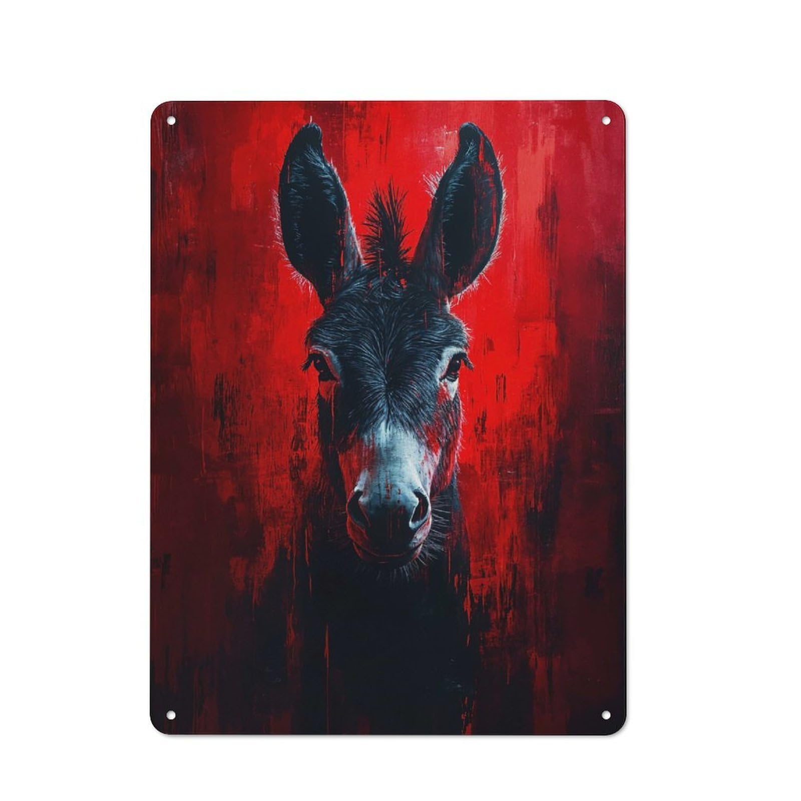 Junmoney Style-13 Donkey Portrait In Red Cottage Style Metal Wall Decor 40X30cm, Country Metal Sign For Kitchen, Cottage, Porch Or Garden Room
