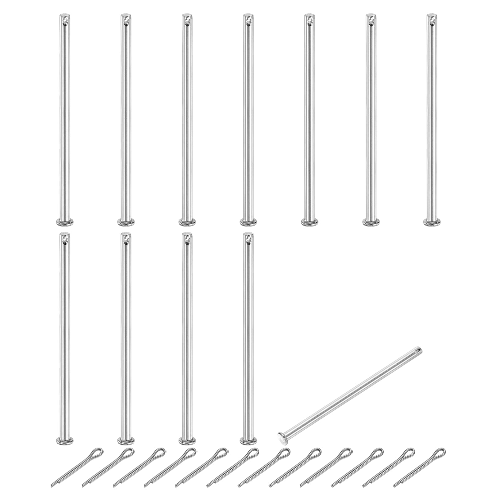 sourcing map 12Pcs M6x100mm Clevis Pins, 304 Stainless Steel Single Hole Flat Head Clevis Pin Hairpin Location Pin with Cotter Pins for Trailer Latch Mechanics Repair Furniture Installation