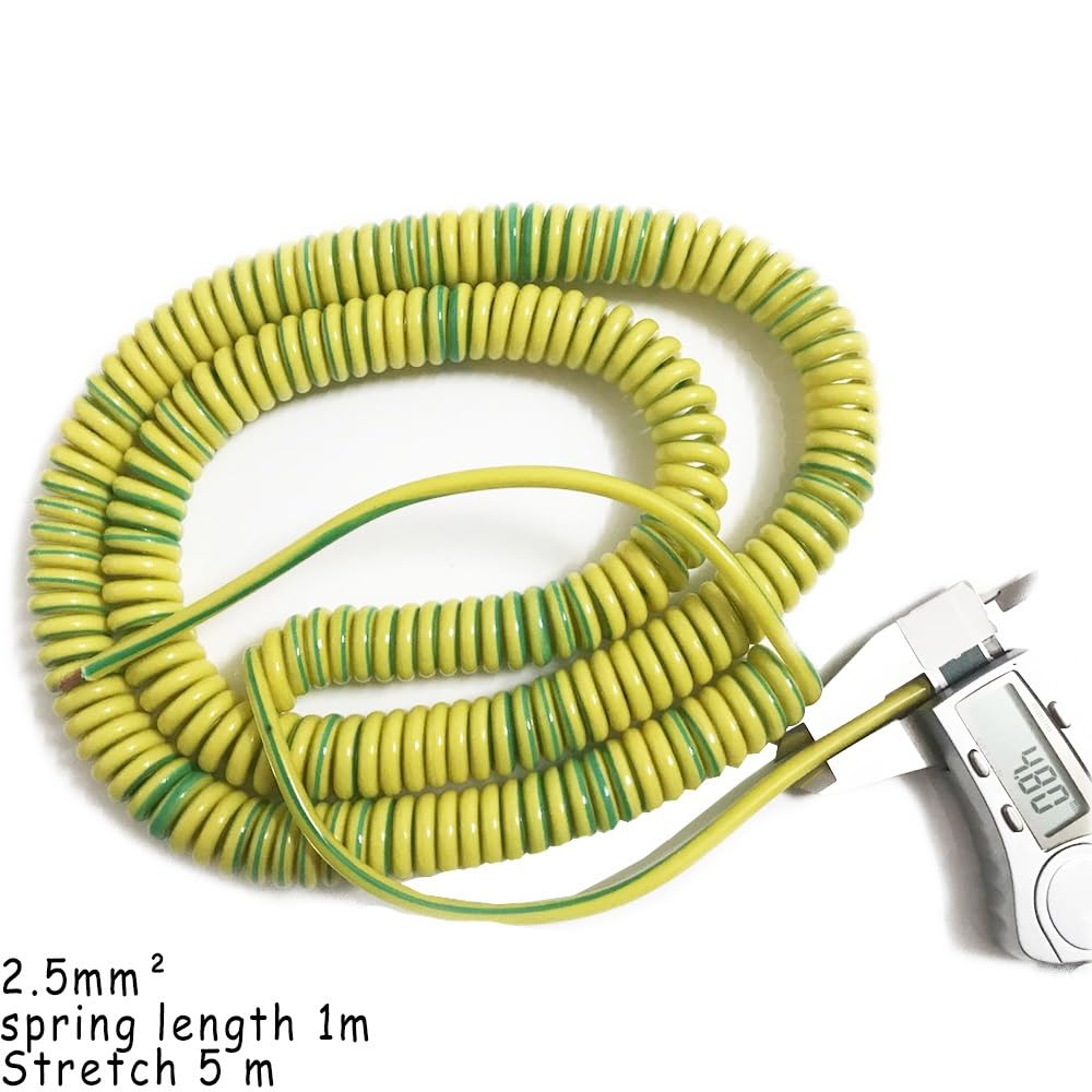 Cavo di messa a terra unipolare telescopico a spirale da 2,5 mm2 13 AWG, allungabile fino a 2,5 metri, in giallo-verde Estensione