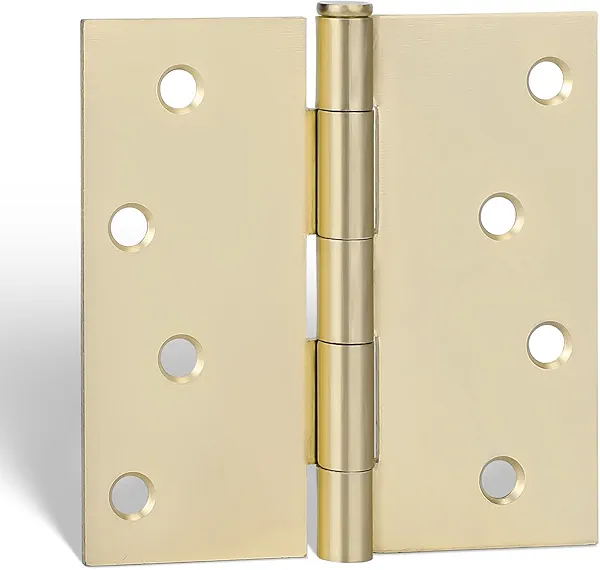 goldenwarm Pack of 6 4in Door Hinges Brushed Brass Gold Door Hinges Butt Hinges with Square Corners, Interior Door Hardware