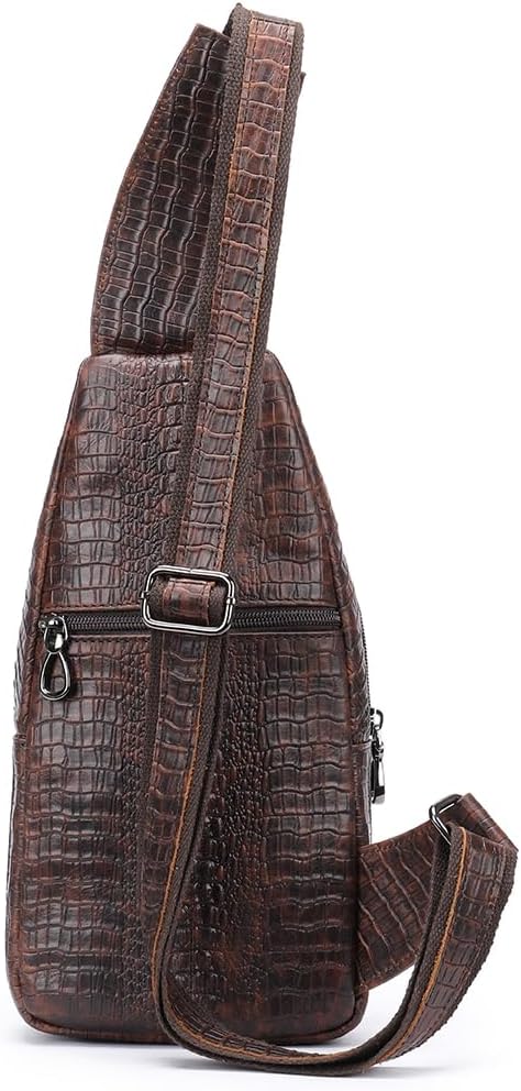 NIUCUNZH Crocodile Leather Sling Bag with Leather Strap, 3 Zipper Crossbody Shoulder Bags for Travel Hike Everyday Carry - Image 8