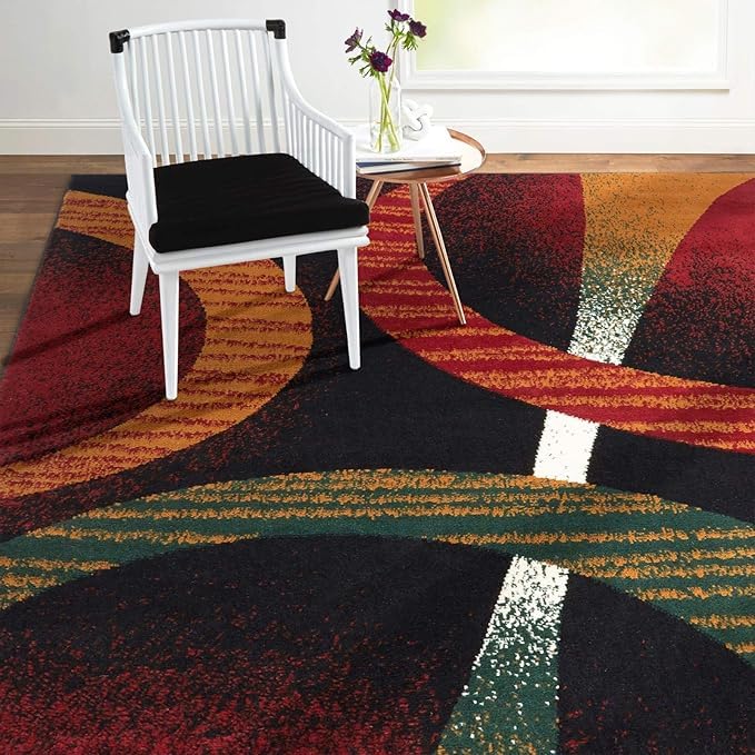 Tapis de salon 140x200 cm rouge et vert en motif abstrait moderne pour chambre