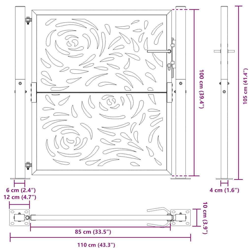 vidaXL Puerta de jardín diseño Llama Acero Negro 100x100 cm, Puerta de Cerca, Puerta Exterior, Puerta de Metal, Puerta de Seguridad, Puerta de Entrada