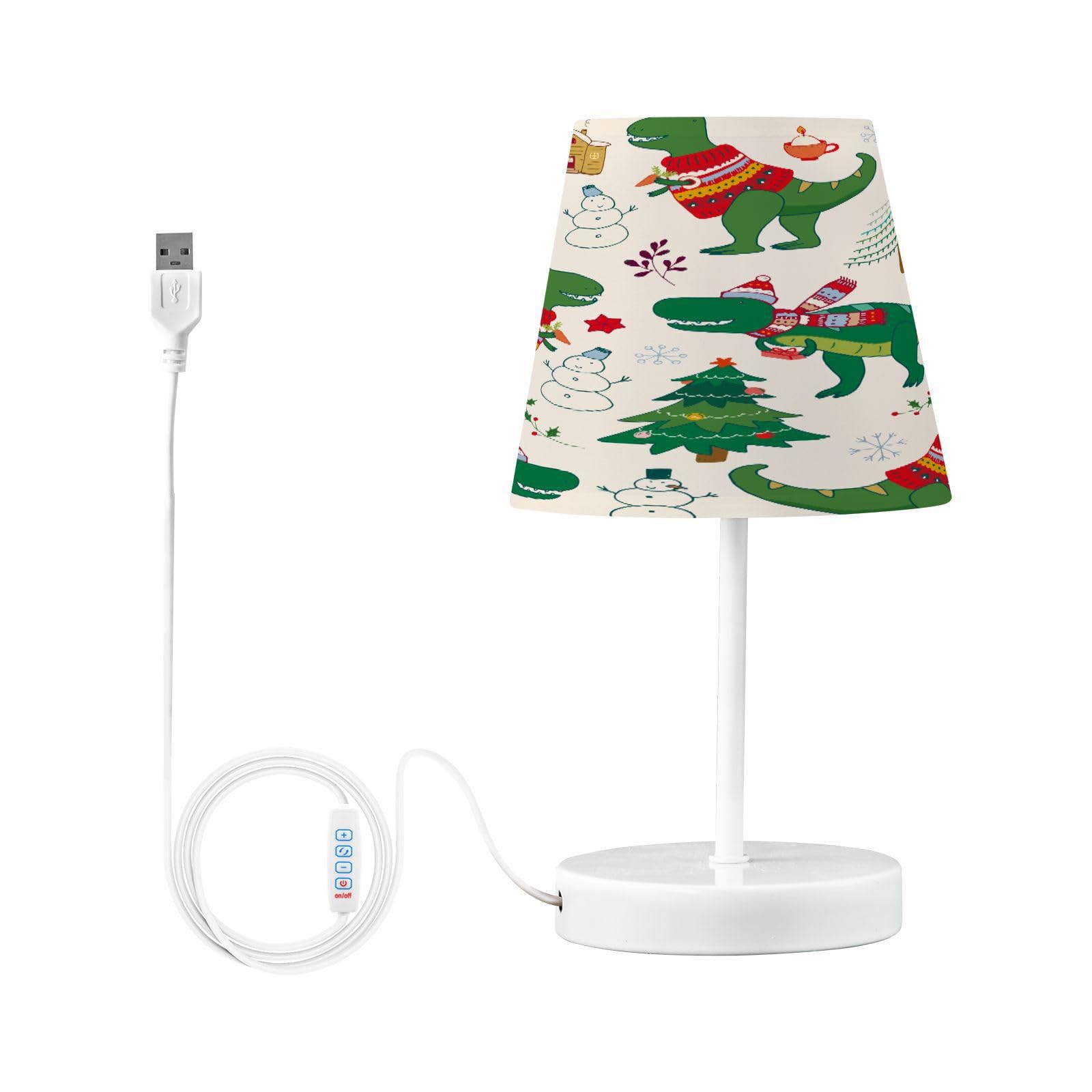 Mnsruu Lámparas de mesita de noche con puertos USB, lindas lámparas de escritorio de dinosaurio de Navidad para dormitorio, sala de estar, oficina, M