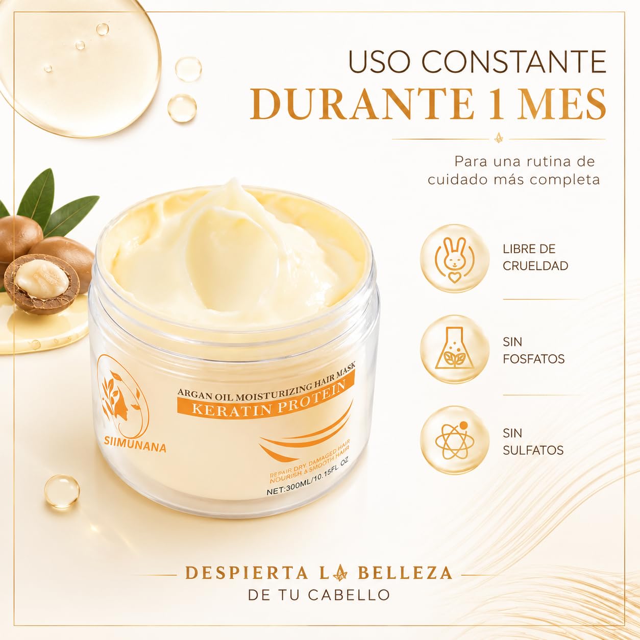 Aomimegel Mascarilla - Mascarilla Pelo Con Aceite De Argán Y Queratina Para Cabello Seco Y Dañado Uso Diario (2 PCS)