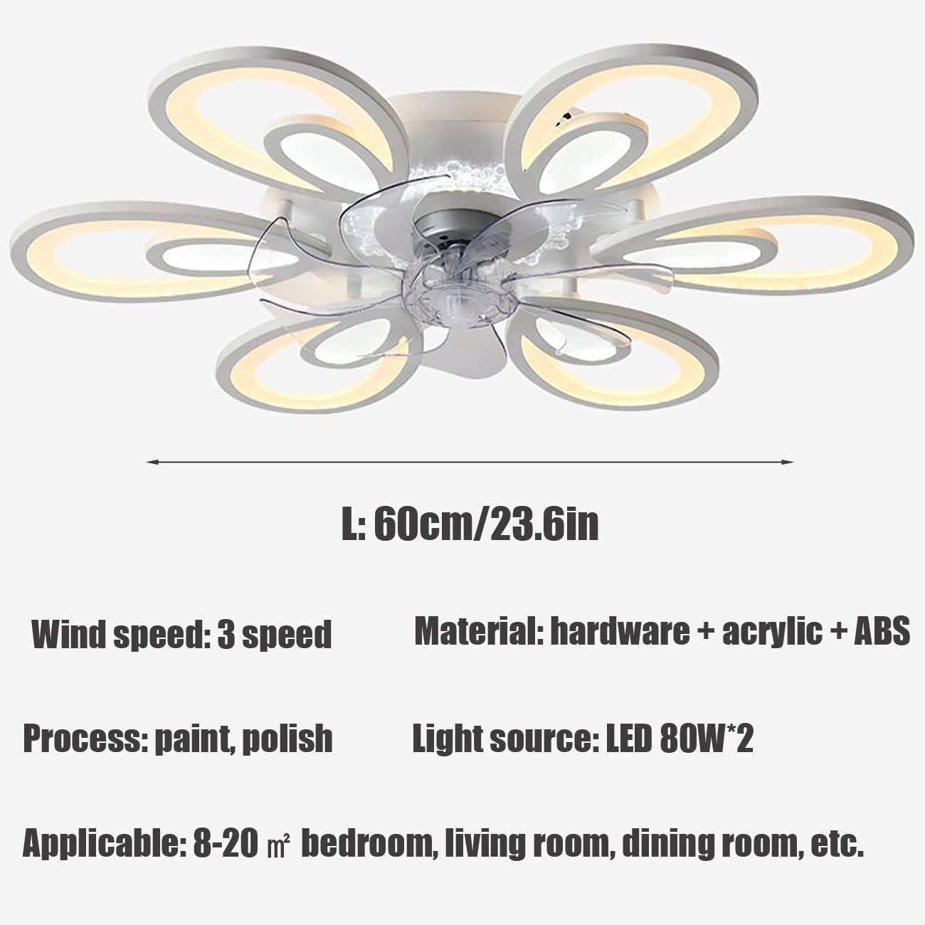 Modern Nordic Fan Ceiling Light Mute 3-Speed Fan Light LED Minimalist Flower Shape Ceiling Fan Lamp with Remote Control Dimming Fan Ceiling Light Acrylic Lampshade for Living Room Bedroom