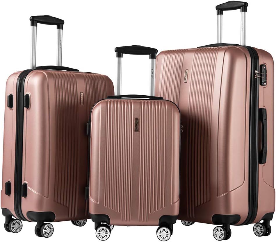 Luggage Sets Hard Suitcase Set Suitcases 3 Piece Set with TSA Lock Spinner Hard shell Lightweight (Rose gold)