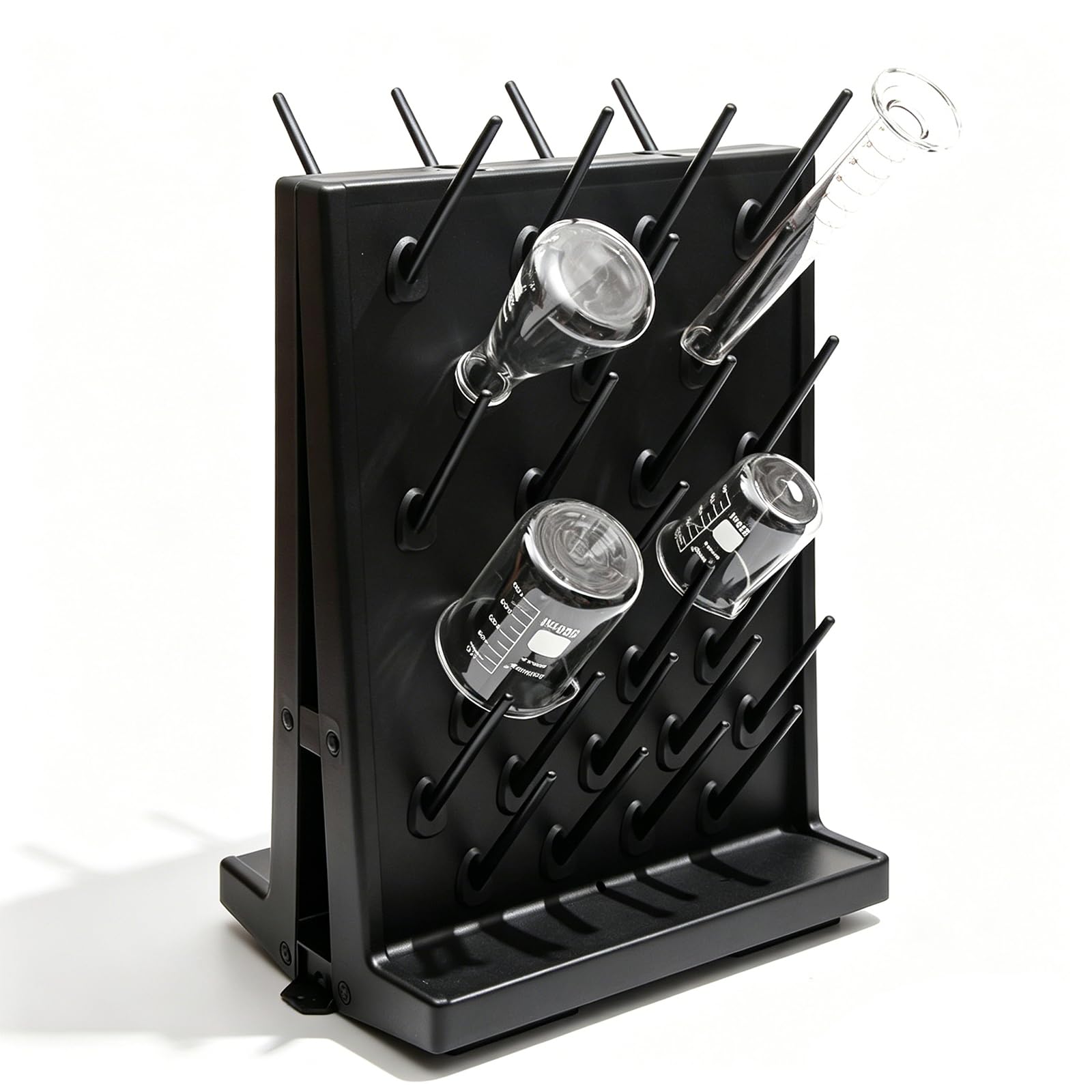 jcwwolk Lab Drying Rack, Glassware Bottle Draining Rack, With 2 Workfaces, With Detachable Pegs, 54pcs, Pp Material, Quick Drainage, For Test Tubes, Beakers, Flasks Black