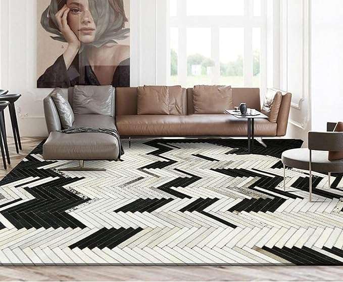 Tapis patchwork en cuir de vachette véritable fait main design de qualité supérieure - 4