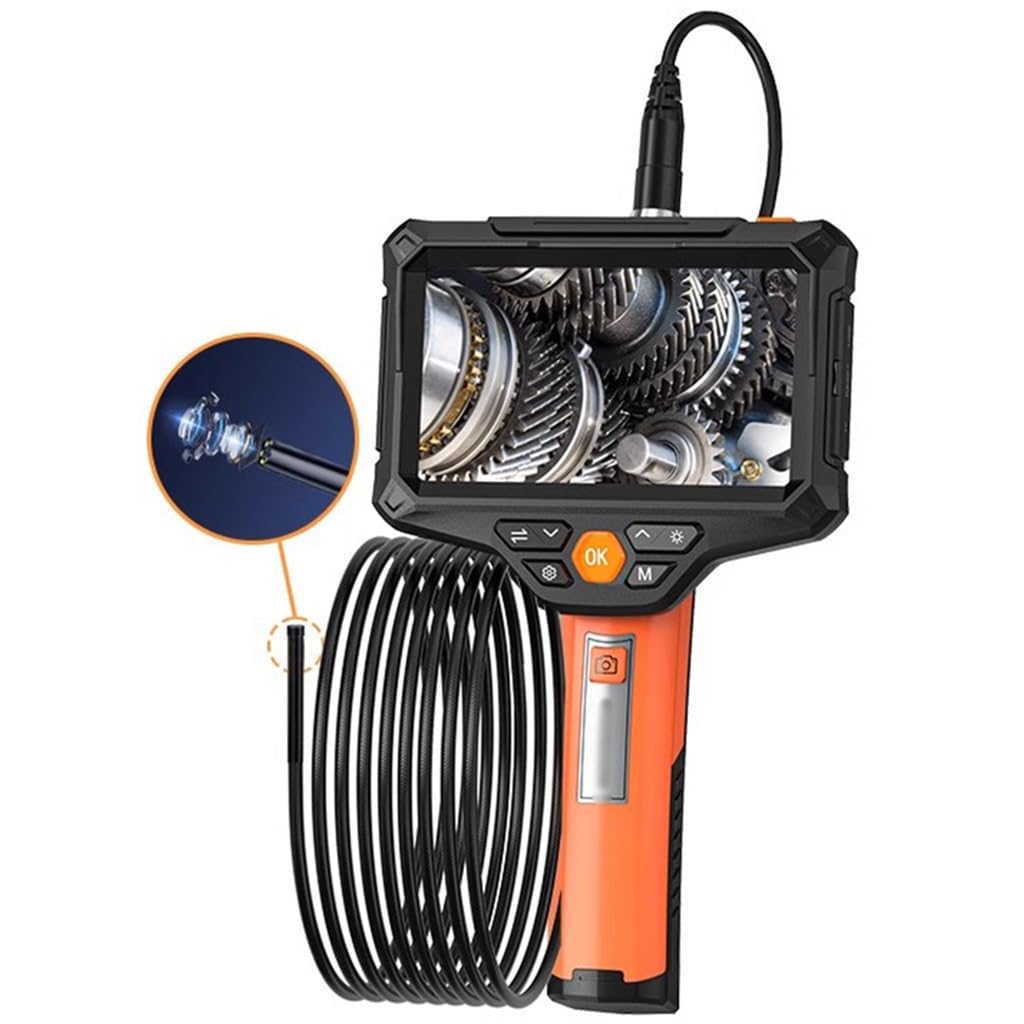 Endoscopio Industriale Telecamera Borescopica A Lente Singola con 6 Luci, Telecamera Snake con Schermo IPS HD da 5 Pollici, Telecamera di Ispezione Impermeabile IP67(Single Lens(5.5mm),10M)