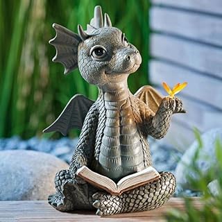 POIU Courtyard Dragon Sculpture Wall Decoration, Weatherproof Resin Statue Miniatures, Lovely Resin Garden Dragon Statue Art Figurines Decor Ornaments for Patio Yard (Style C) (POIU-0257)