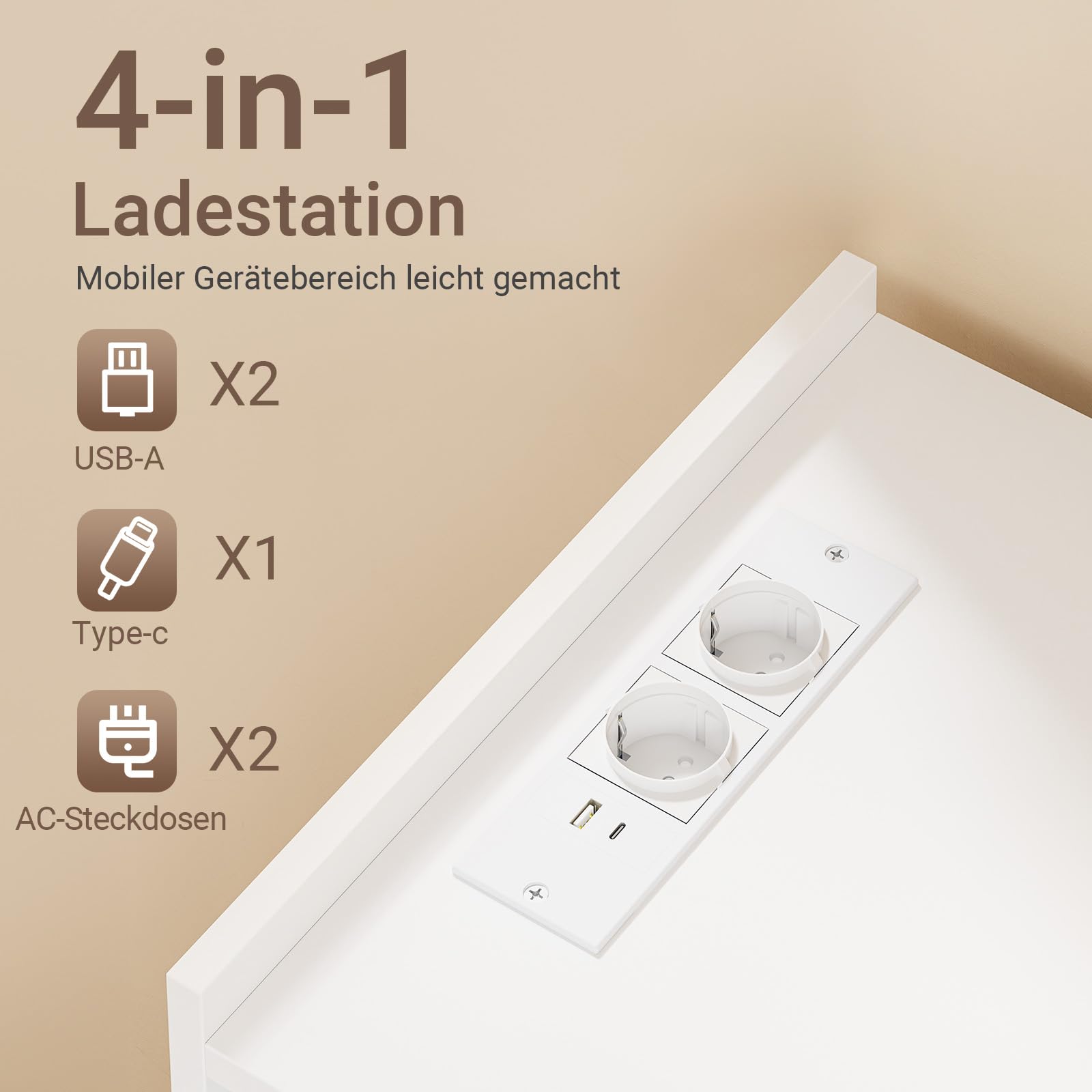 SoBuy Mikrowellenschrank mit 4-in-1-Ladestation für Küche 61,5×40×92 cm | Küchenwagen mit Arbeitsplatte, flexibel mit 4 Rollen (2 feststellbar) oder 4 Standfüßen nutzbar, aus PB und MDF, FSB09-E-W