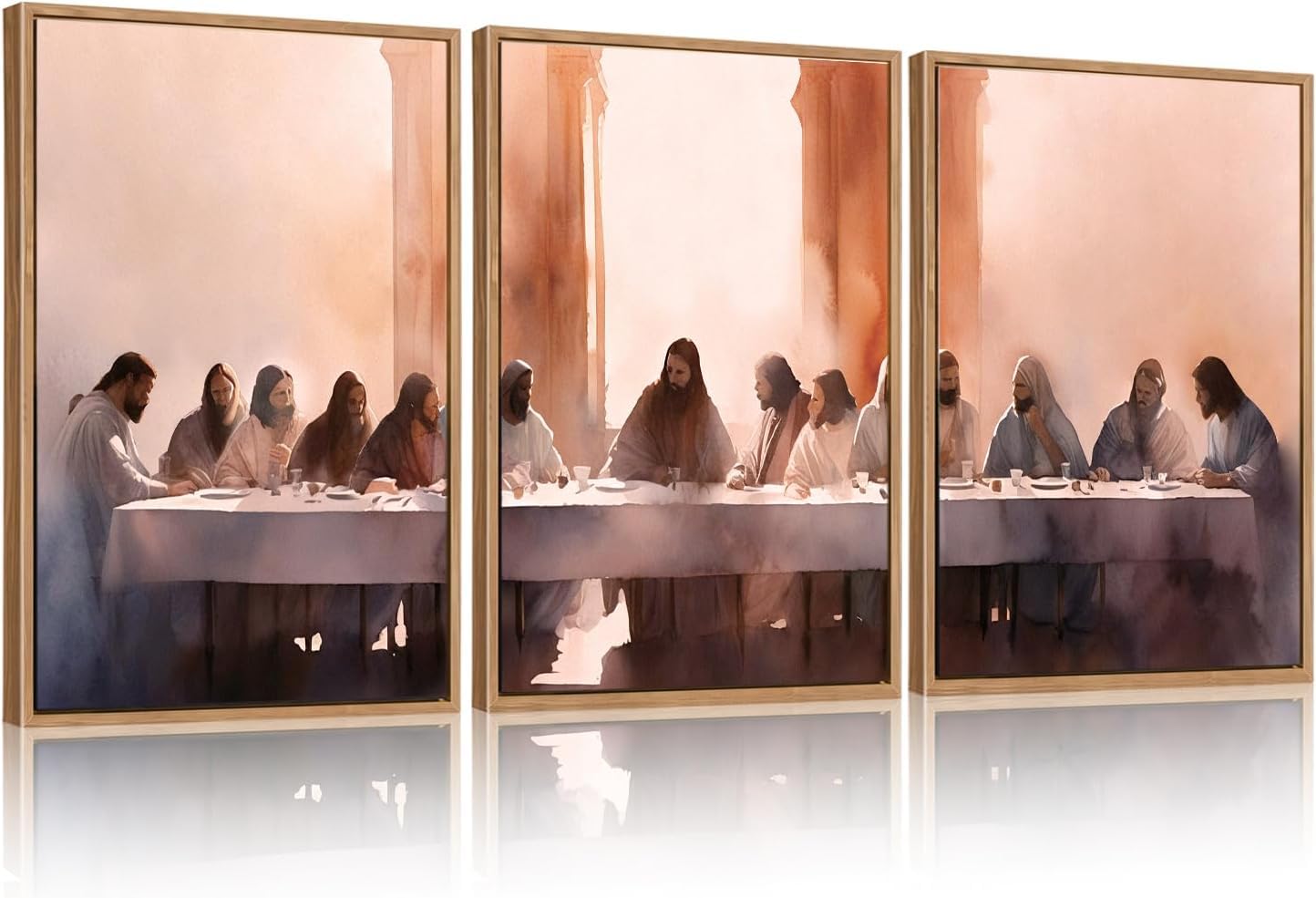 BINCUE 3 Stück Jesus Letztes Abendmahl Wandbilder mit Rahmen,Bibelgeschichte Wandkunst Kristentum,Vintage Christ Leinwand Bilder Jesus,Neutrale Spirituelle Religiöse Wanddeko Schlafzimmer Wohnzimmer