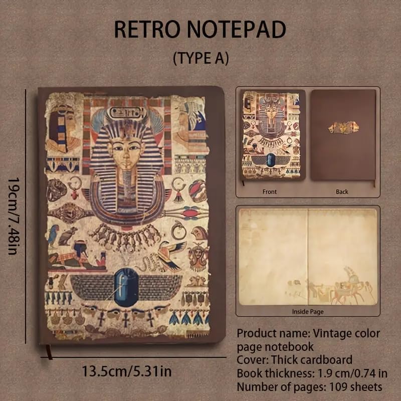 Image of Alokik Enterprise Vintage A6 Hardcover Notebook 220 Pages Premium Matte Finish Egyptian-Themed Religious Design with Hieroglyphs & Pharaoh Artwork Ideal for Travel Planning Daily Agendas Best Gift