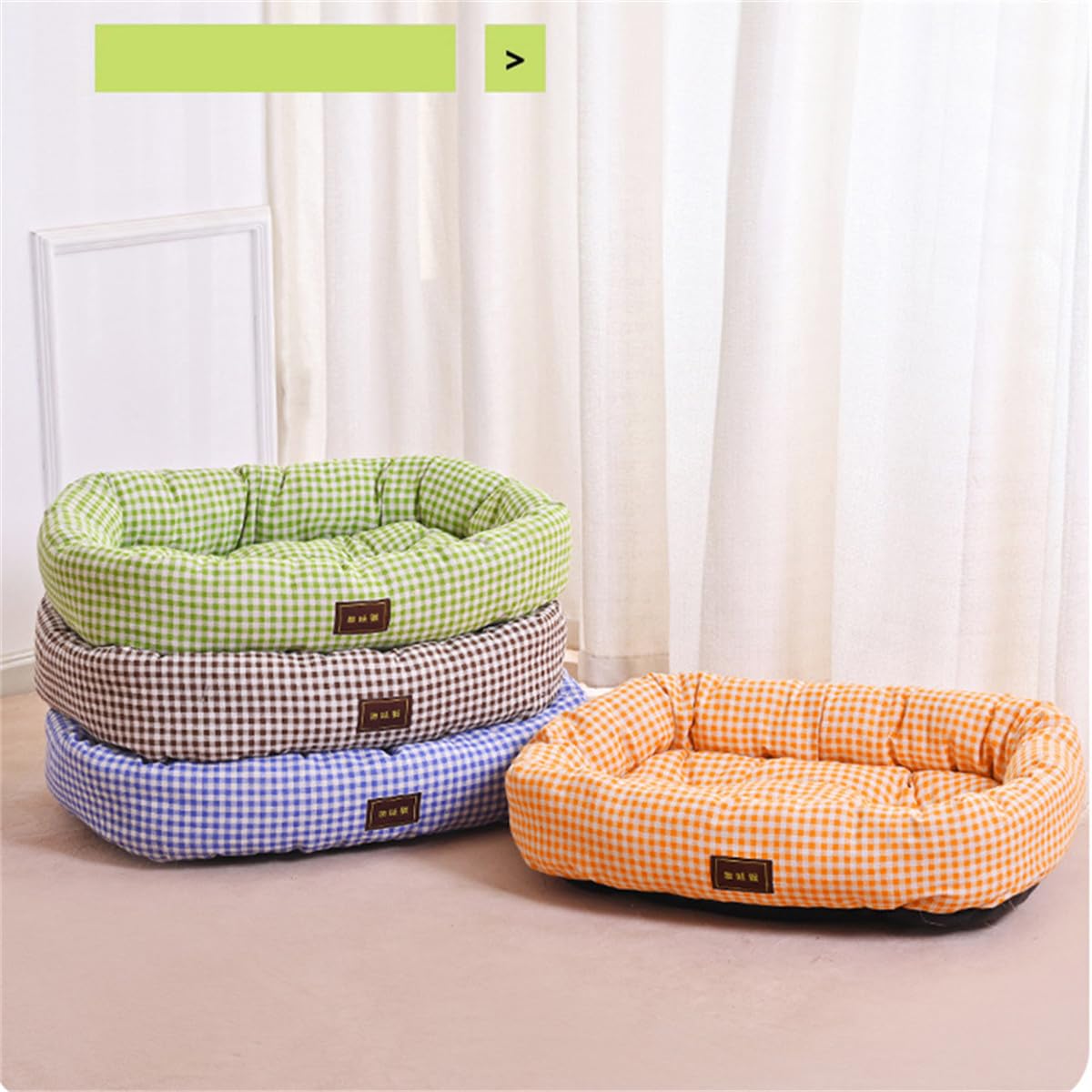 Odot Cama Perro Gato para Grande Medianos Pequeño, Impresión de Cuadros Cama Ortopédica Rectángulo Cojín de Felpa, Mascotas Sofá para Gatos, con Base Antideslizante, Lavable (Marrón,L)
