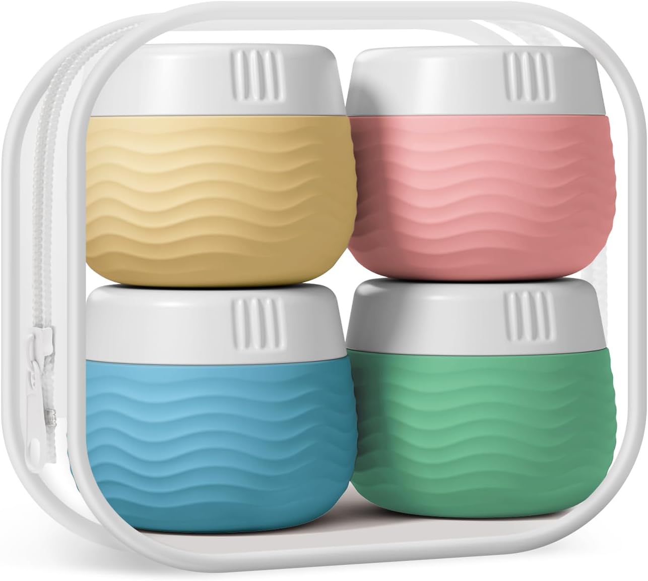 Yinke Silicone Cream Jars with Clear Bag, TSA Approved Travel Size Containers, Leak-proof Travel Essentials/Accessories with Lid for Cosmetic Face Body Cream (4 Pack)