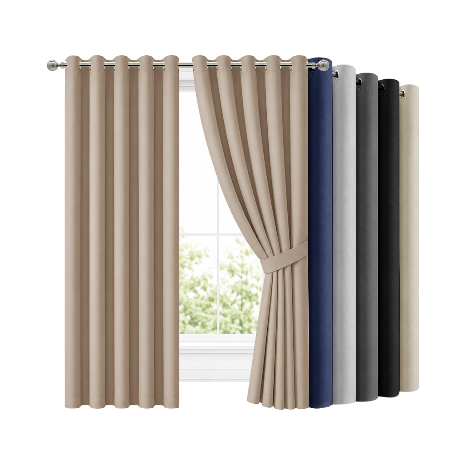 Hafaa Blackout Curtains for Bedroom 66x84 Inch Eyelet Beige Curtains for Living Room Super Soft Thermal Curtain and Drapes 2 Panels with Tiebacks — image 1