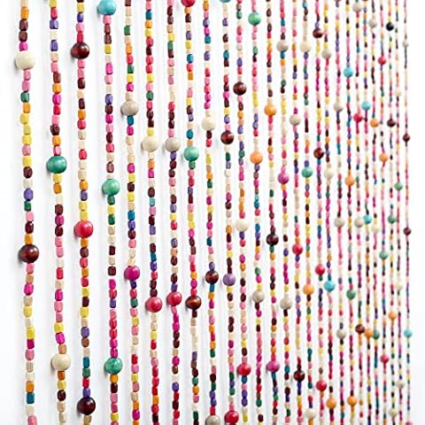 3FT X 6FT 27 Stands Rainbow Colorful Hippie Beaded Curtain Boho-Bohemian Natural Wooden Door Doorway Beads Bamboo-Like Window Front Door Decor Curtains Home Decor Gift Set (Rainbow, 1Pc 3FTx6FT) Cover