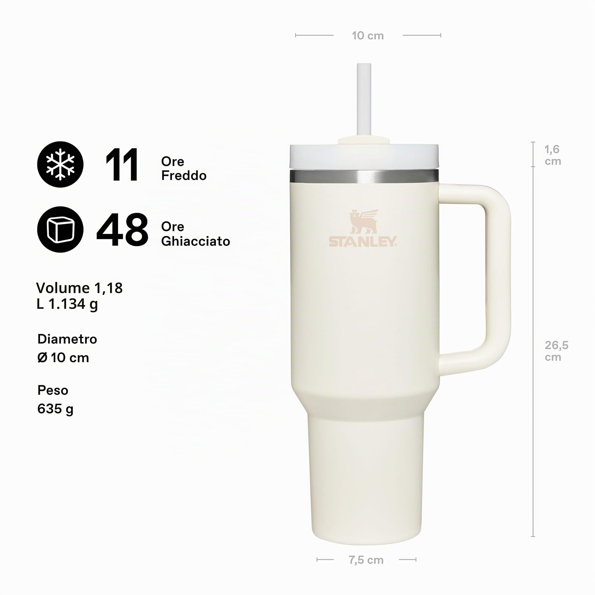 STANLEY Quencher H2.0 Flowstate Borraccia Con Cannuccia 1.2L - Freddo Per 11 Ore - Con Ghiaccio Per 48 Ore - Senza BPA - Tazza Termica Con Manico - Cream Tonal