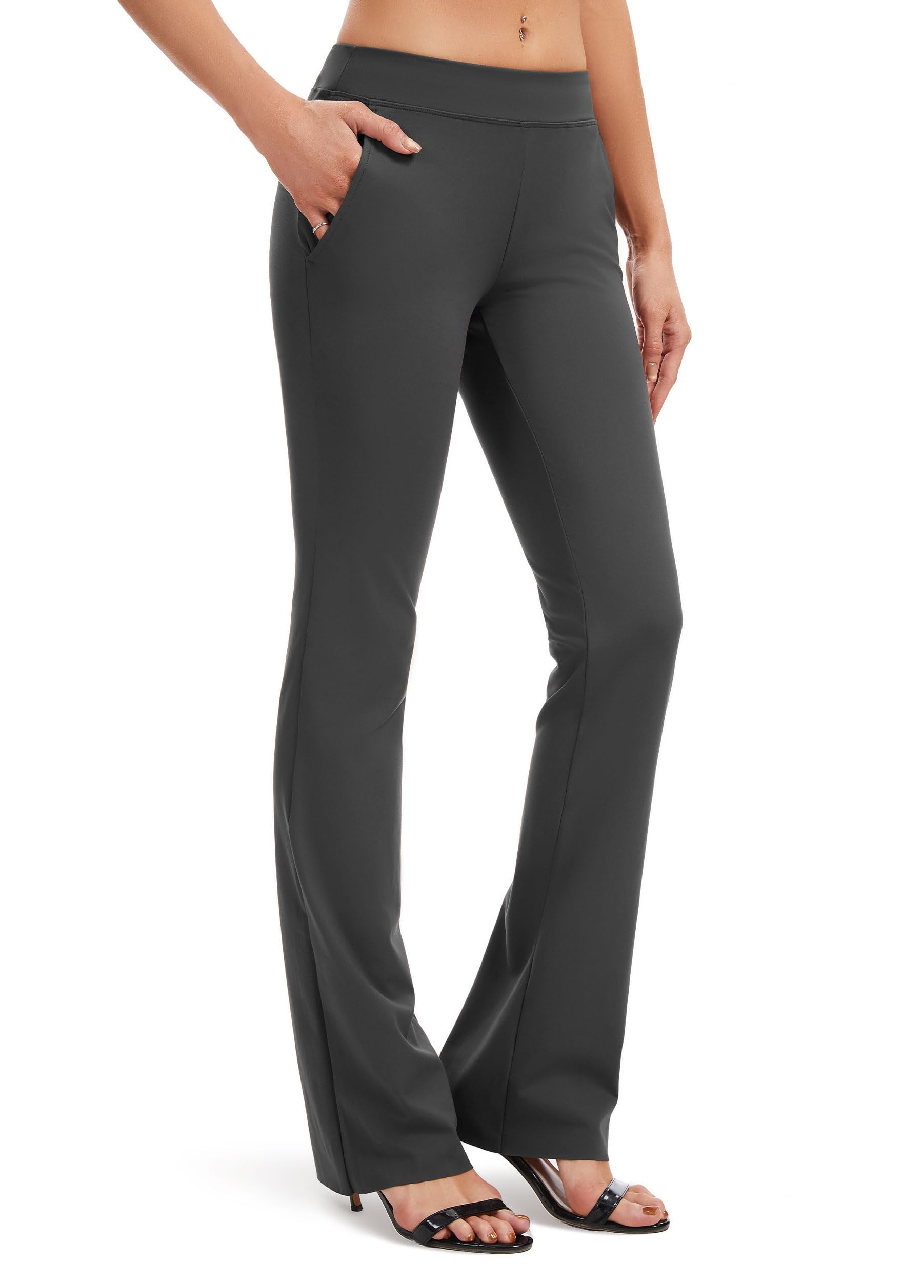 Zylioo Lange Vrouwen Uitlopende Leggings, Extra Lange Uitlopende Yogabroek, Lange Dames Wijde Pijpen Leggings met Zak Boot Cut Workout, Zwart, L tall
