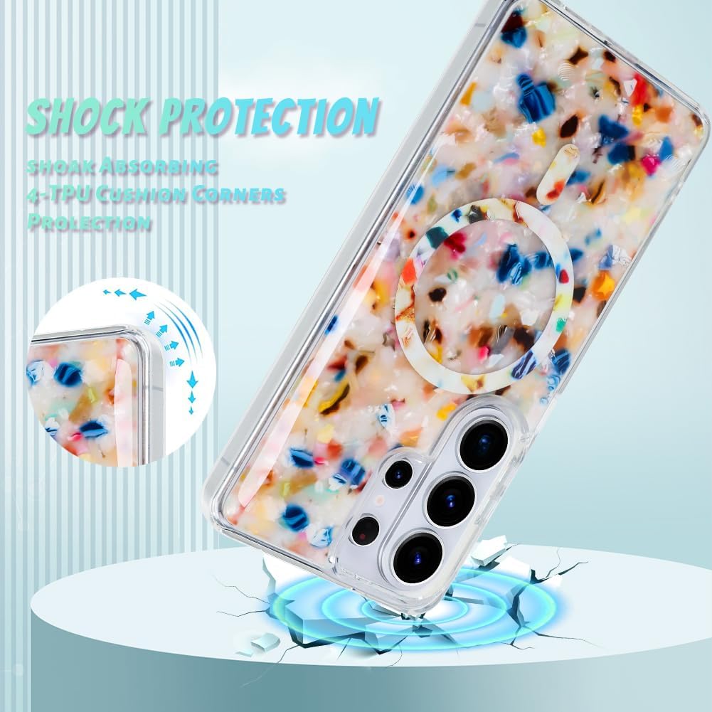 Bonoma for Samsung Galaxy S26 Ultra Case, Sparkly Luxury Marble Back, Magnetic Support for MagSafe Shockproof Cover, Crystal and Corner High-Duty Protection for Girls Women