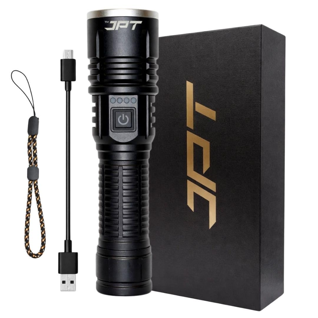 JPT Heavy-Duty K17 LED Flashlight | 3 Lightning Modes | Telescopic Zoom | Power Bank Function | Rechargeable USB Tactical | 5800mAh Battery | Portable Torch for Trekking, Hunting, Emergency-picture-23