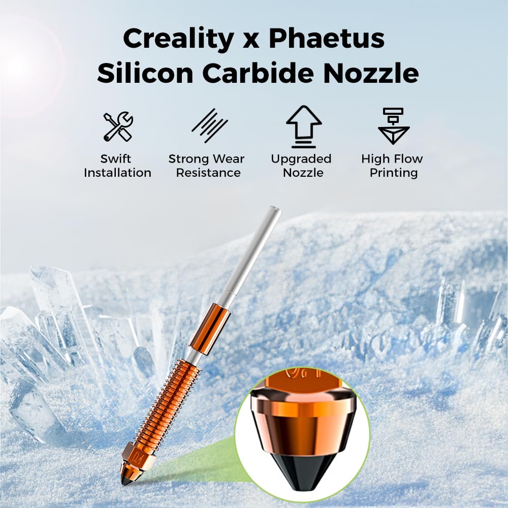 Creality Oryginalna dysza z węglika krzemu K1/K1 MAX/K1 SE/K1C/Ender 3 V3/V3 Plus/V3 KE/V3 SE, ulepszony zamiennik dyszy Phaetus, akcesoria K1, zestaw dysz do drukarki 3D (0,4 mm)