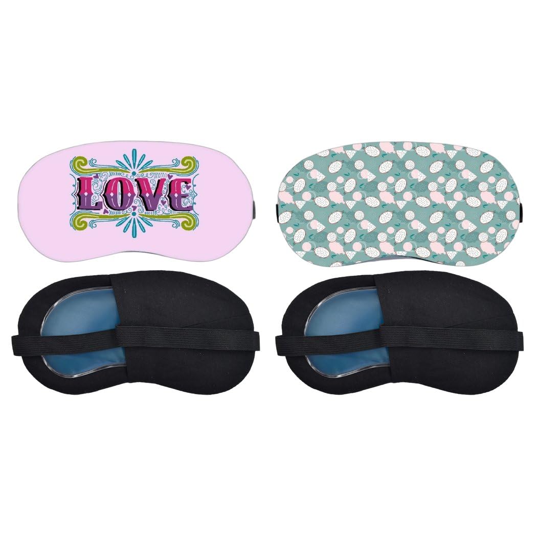 Aoxeria Decorative Love Typography, Mint Seashell Pattern Sleeping Mask Combo, Soft Comfortable Light-Blocking Eye Cover for Women, Men & Kids, Reusable Blindfold for Night Sleep, Nap (Pack of 2)-image-6