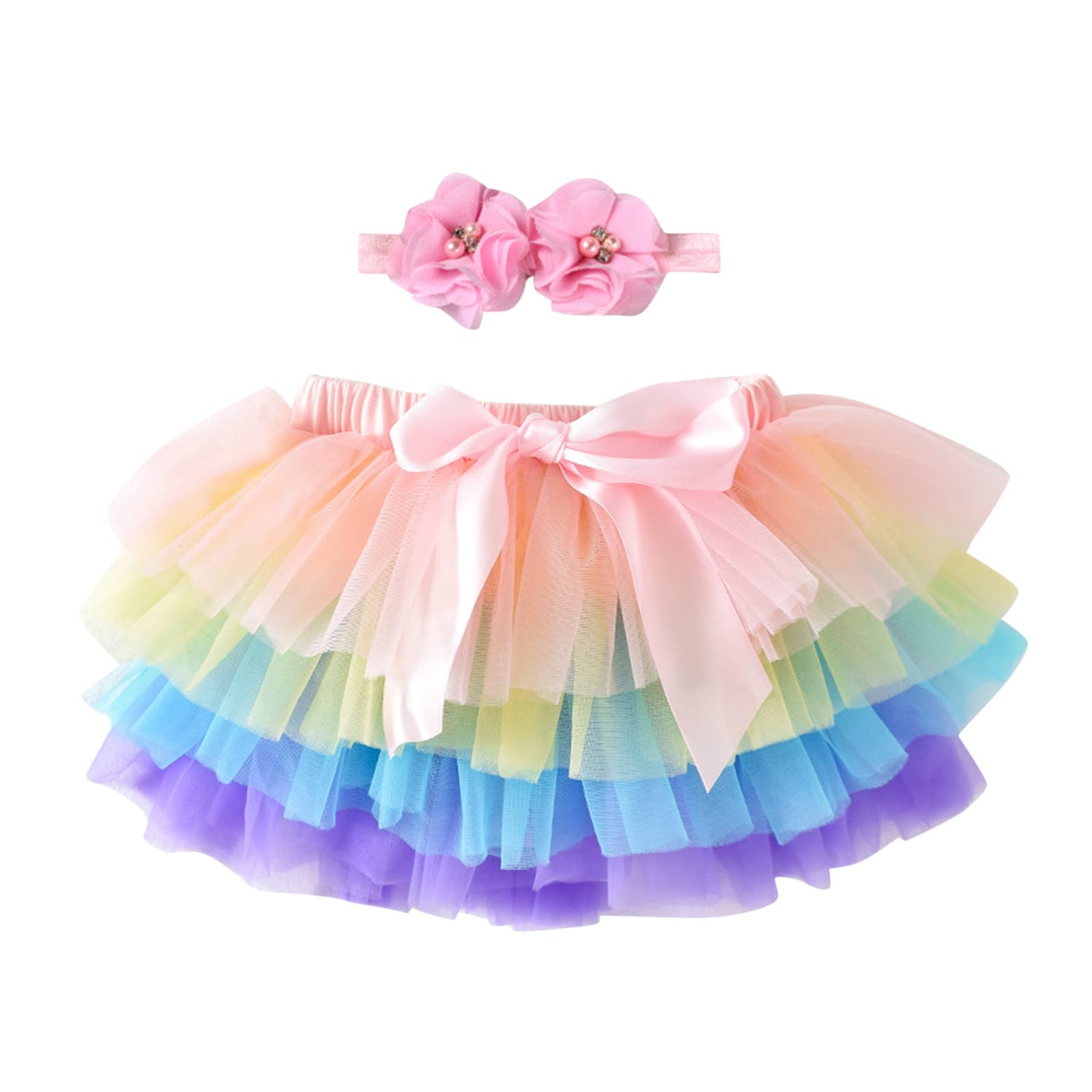 Baby Girl Mesh Tutu Skirt Toddler Girl Layered Ballet Tulle Skirt with Headwear Birthday Carnival (Purple, 12-24 Months)