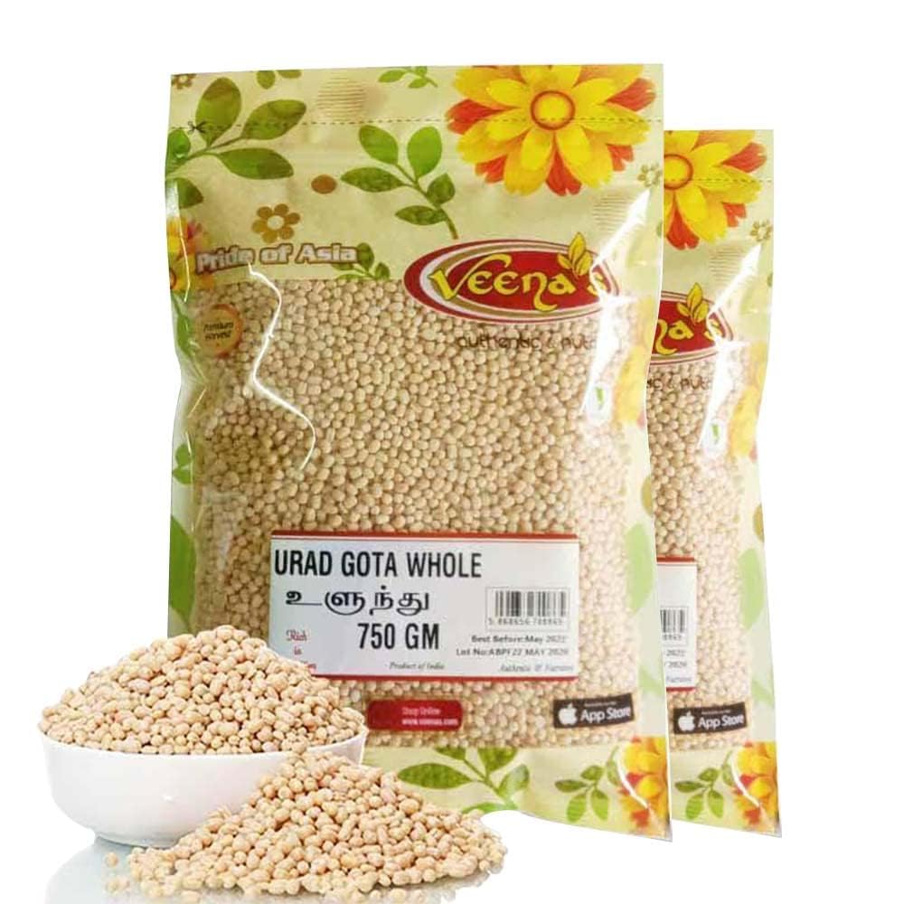 Veenas Urid Whole Gota | 750G | Whole Gota | Urad Whole | High Fibre | High Protein | Natural | Indian Origin | Gluten Friendly (Pack of 2)