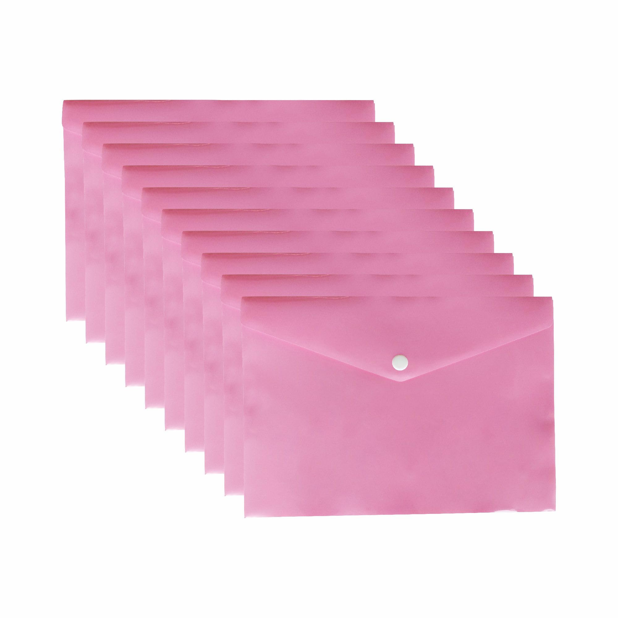 (𝟓𝟎 𝐏𝐜𝐬) A5 Pink Document Wallet Storage Folder A5 Stud Wallets PP folders File Holder Document Organiser (Qty - 5, A5 Document Wallet, Pink) — image 1