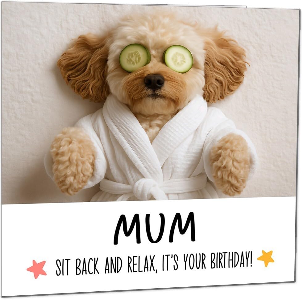 Mum Birthday Card - Cavapoo Dog Relaxing Spa Cute Cavapoo Funny Birthday Cards for Mum Mother Mom