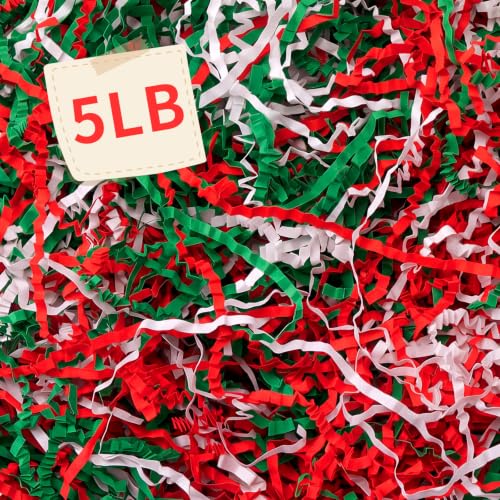 Ribbonlic 5 lb Christmas Crinkle Cut Paper Shred Filler Red Green White