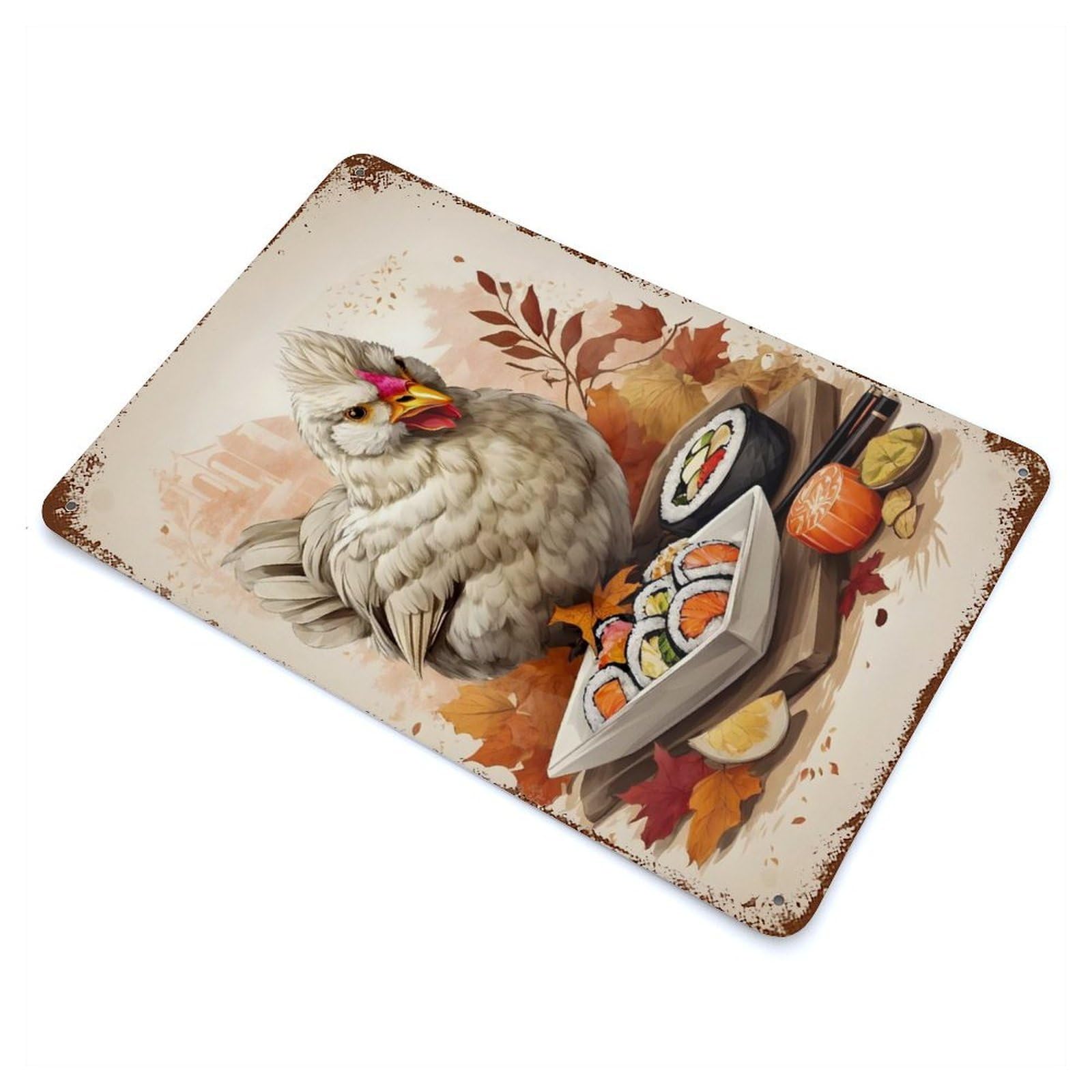 Chicks Delicious Sushi Aged Metal Wall Plaque 11.8"x7.9", Farmhouse Wall Decor for Patio, Garden Room And Bar Decor